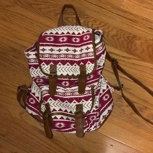 Red and white backpack